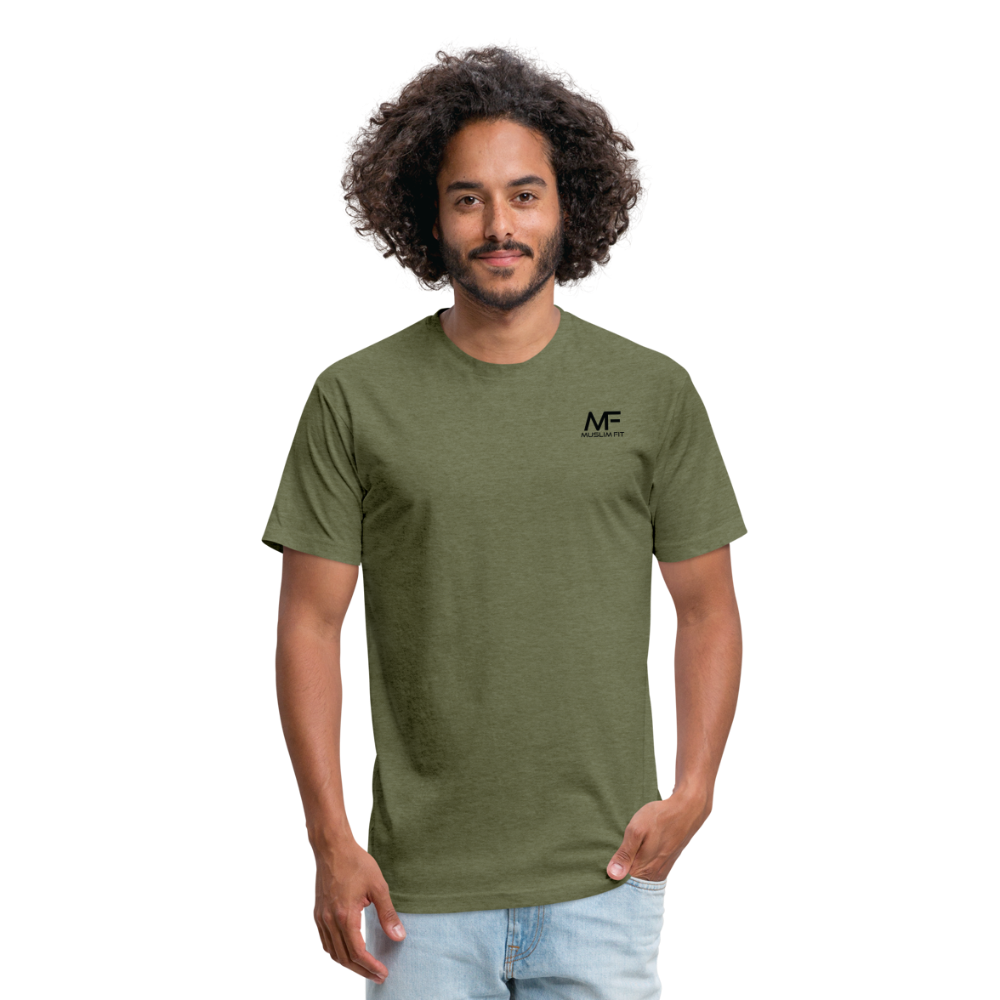 Muslim Fit Modern Fitted Cotton/Poly T-Shirt - Black Logo - heather military green